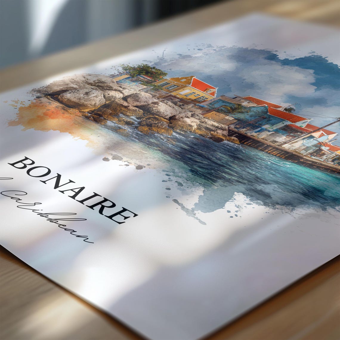 Bonaire Wall Art Print Watercolor Caribbean Gift Travel Poster Housewarming - Image 6