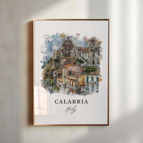 Calabria Italy Watercolor Travel Poster, Housewarming