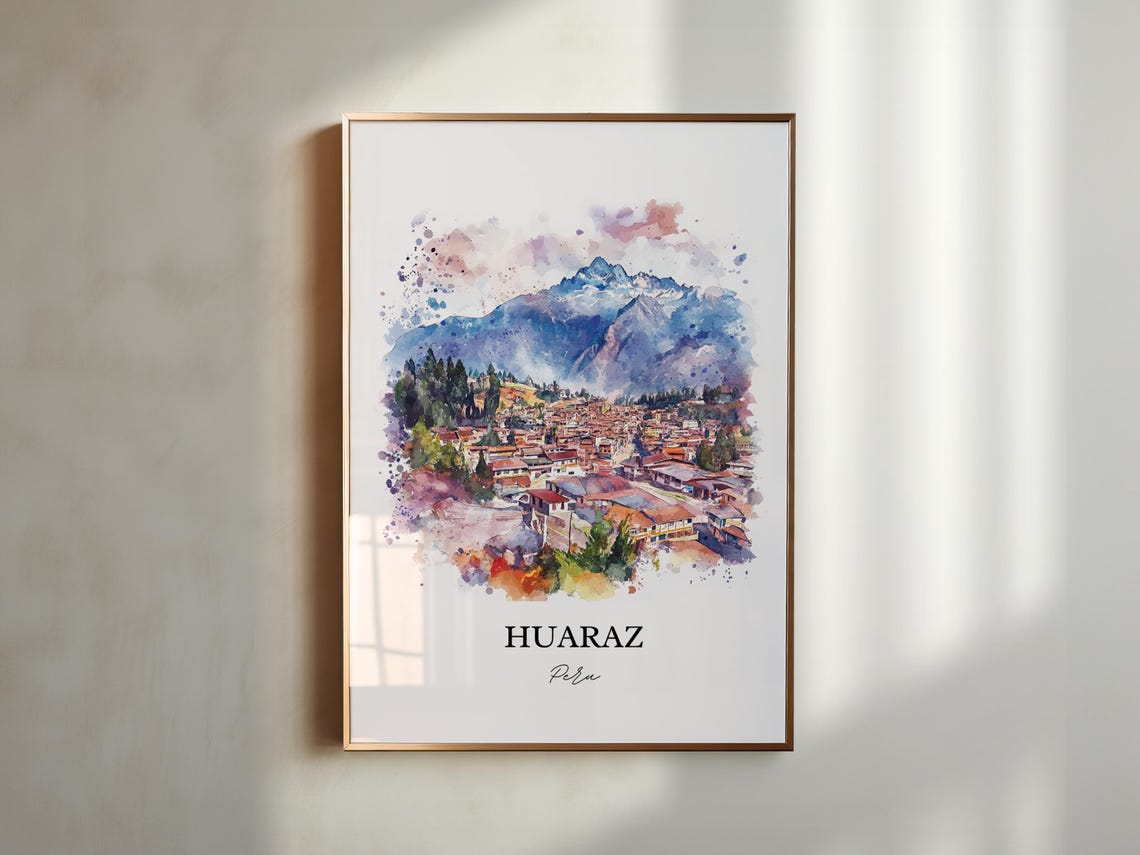 Huaraz Peru Mountain Town Watercolor Andean Landscape Scene Poster - Image 5