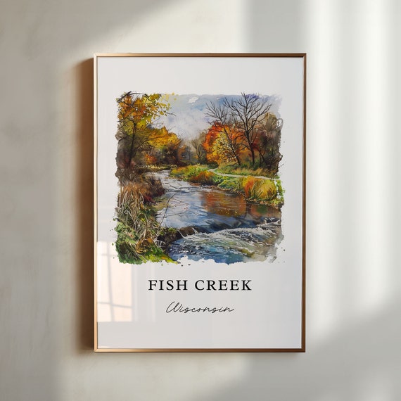Fish Creek, WI Watercolor Travel Poster Art Print