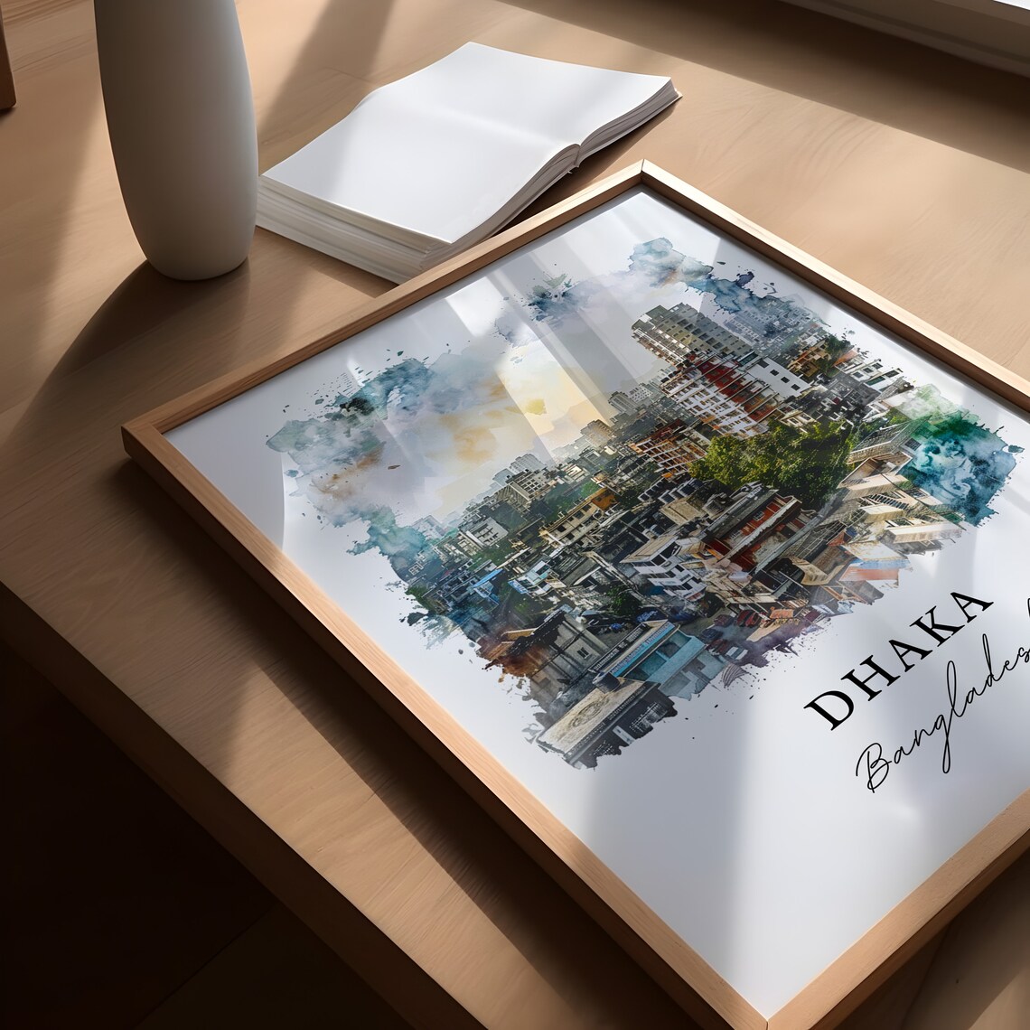 Dhaka Bangladesh Watercolor City Skyline Urban Travel Art Poster - Image 5