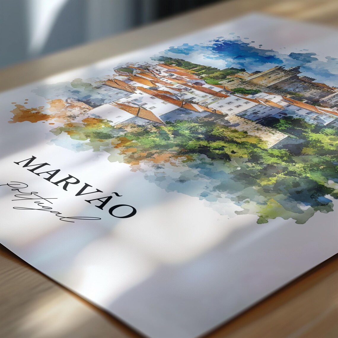 Marvao Portugal Watercolor Castle Hill Village Fortress Town Poster - Image 6