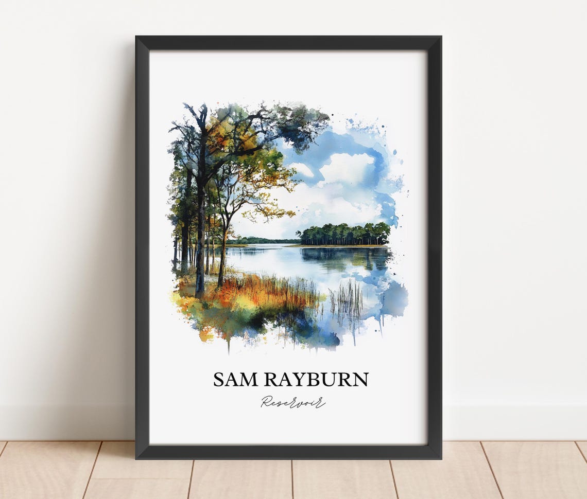 Sam Rayburn Reservoir Wooded Texas Shore Watercolor Lake Poster - Image 4