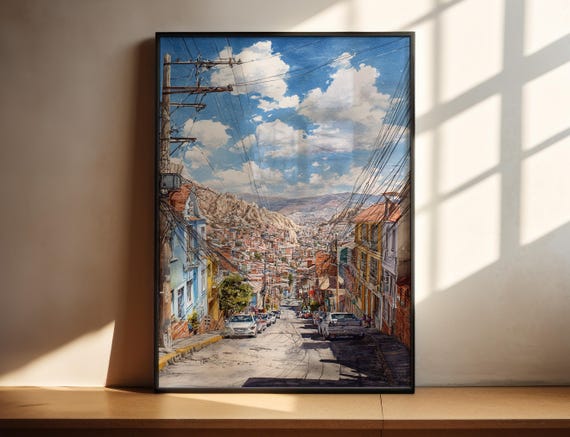 La Paz Watercolor Art Travel Print Waikiki Bolivia Artwork Decor Wall
