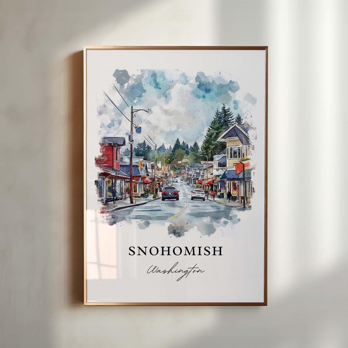 Snohomish Washington Historic Main Street Town Watercolor Poster