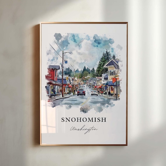 Snohomish Washington Historic Main Street Town Watercolor Poster