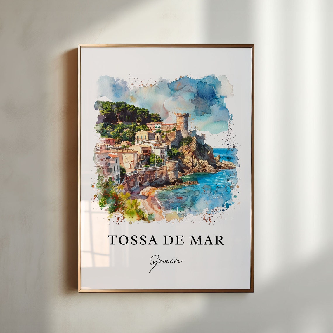 Tossa de Mar Spain Medieval Tower Coastal Watercolor Beach Poster