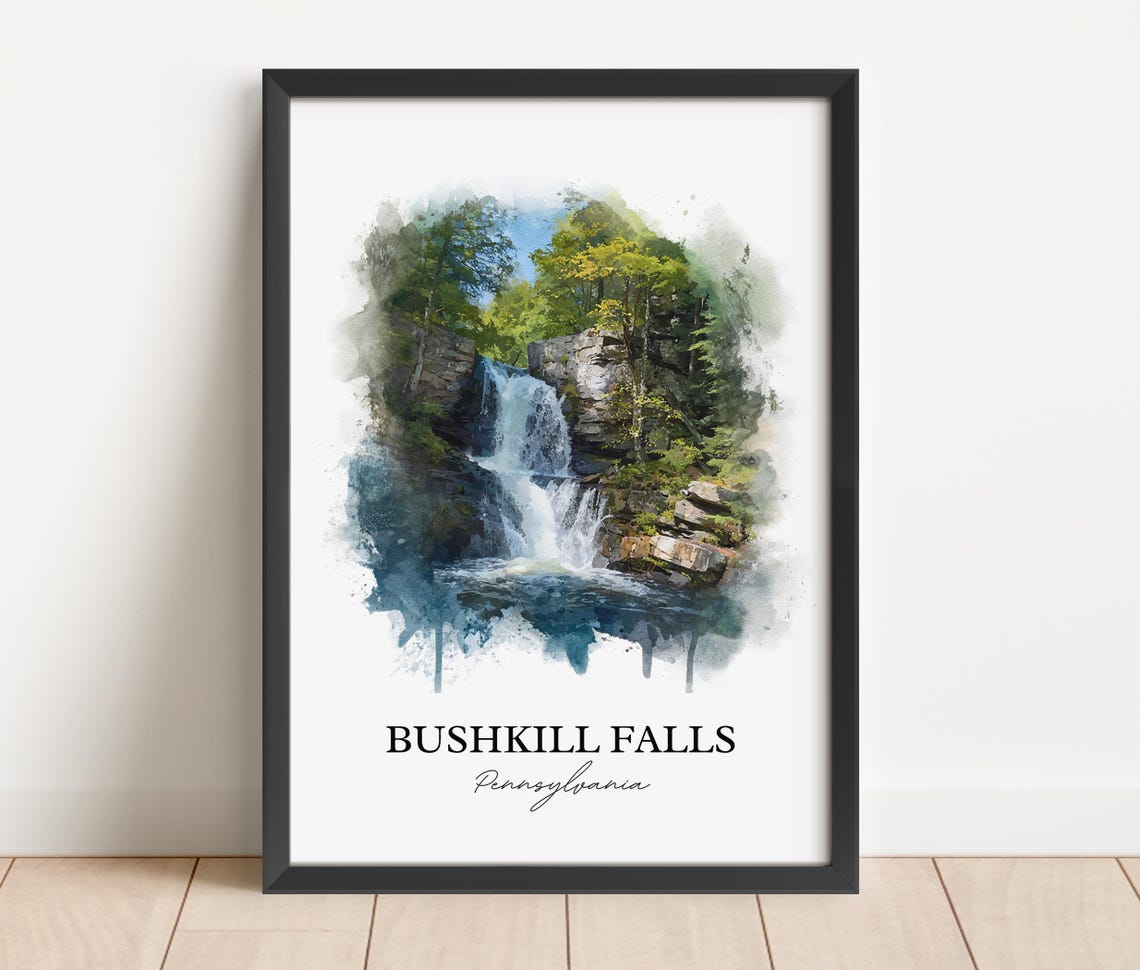 Bushkill Falls Pennsylvania Poconos Waterfall Watercolor Travel Poster - Image 2