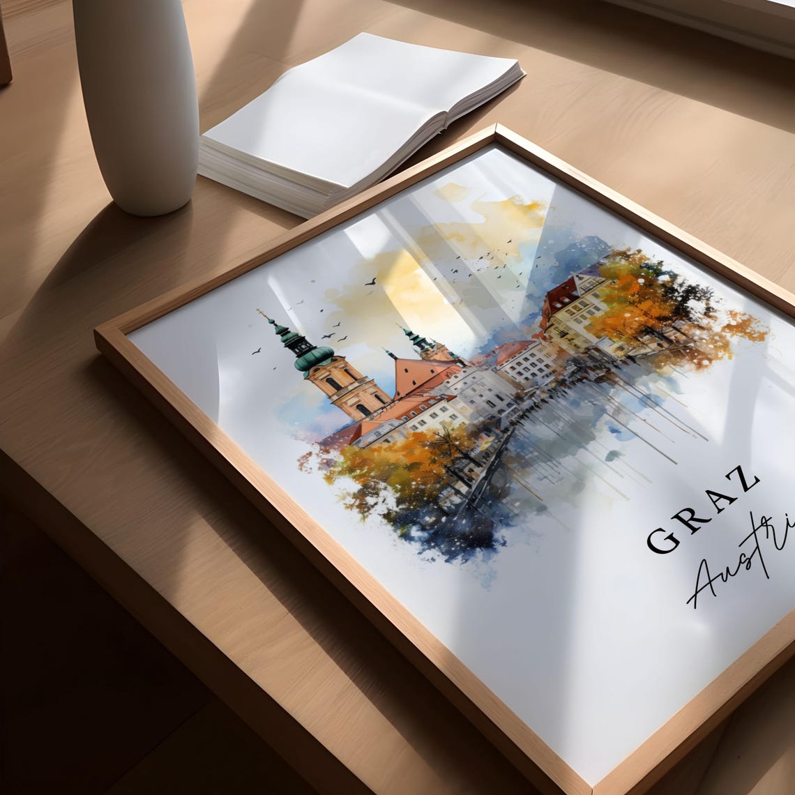 Graz Austria Autumn River Old Town Churches Watercolor Travel Poster - Image 6