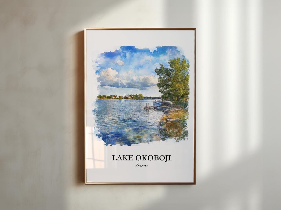 Lake Okoboji Iowa Tranquil Wide Open Water Dock Under Clouds Poster - Image 5