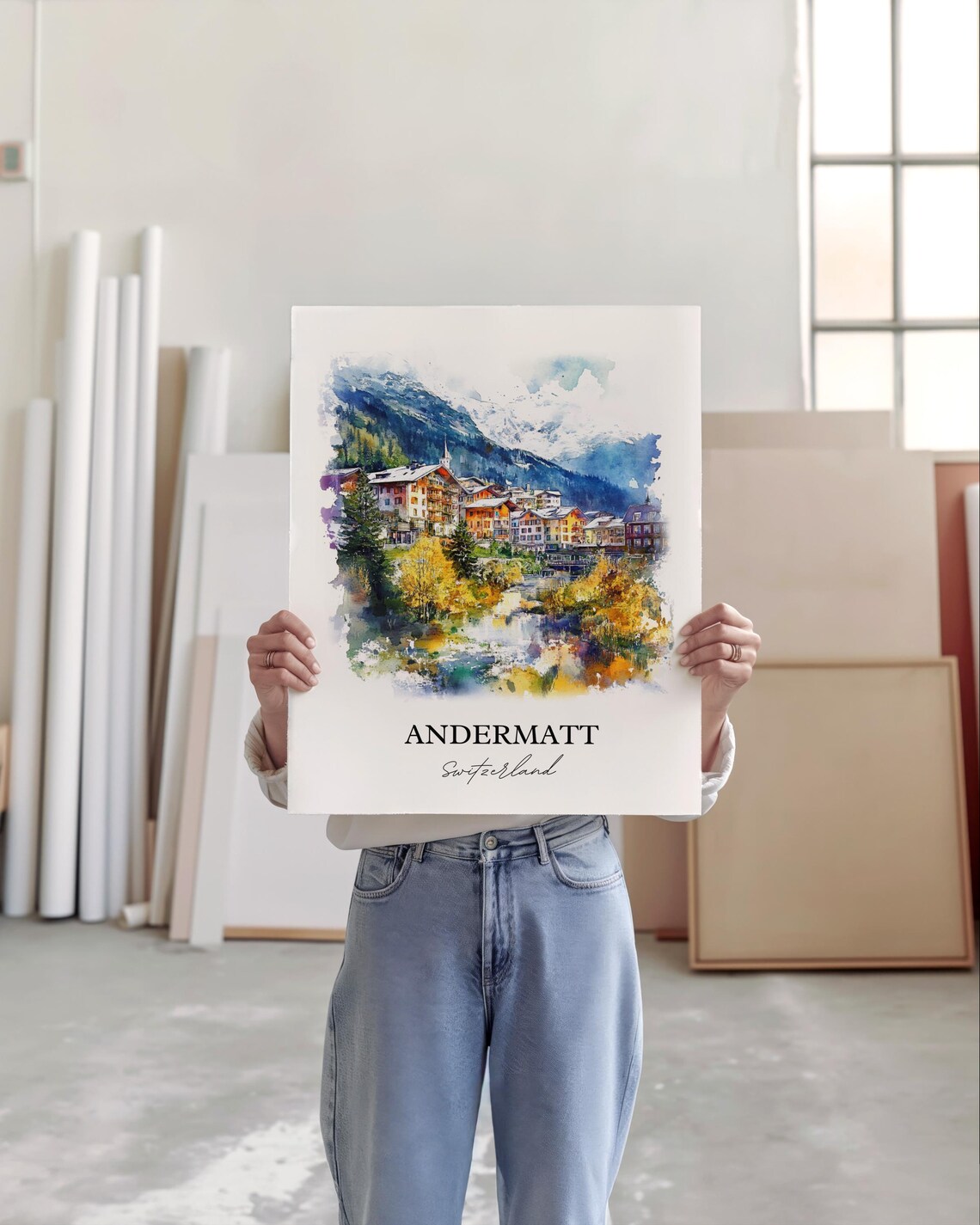 Andermatt Switzerland Alpine Village Watercolor Mountain Travel Poster - Image 5
