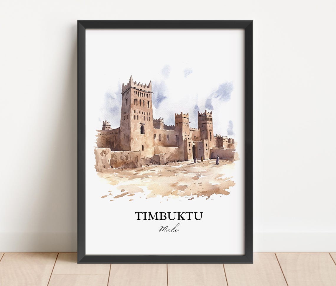 Timbuktu Mali Ancient Mosque Towers Desert Watercolor Poster - Image 4