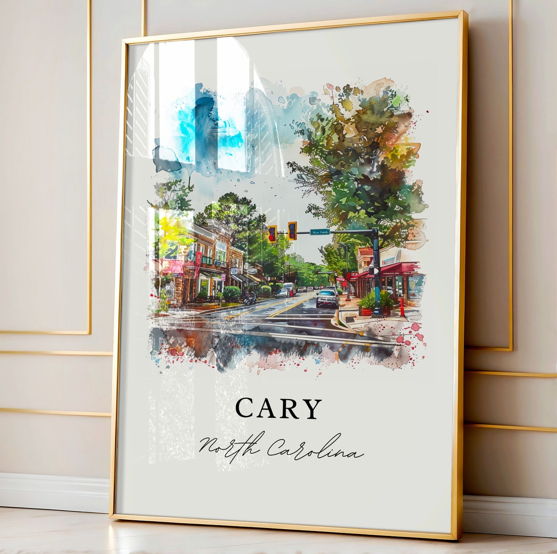 Cary NC North Carolina Watercolor Main Street Downtown Poster - Image 3