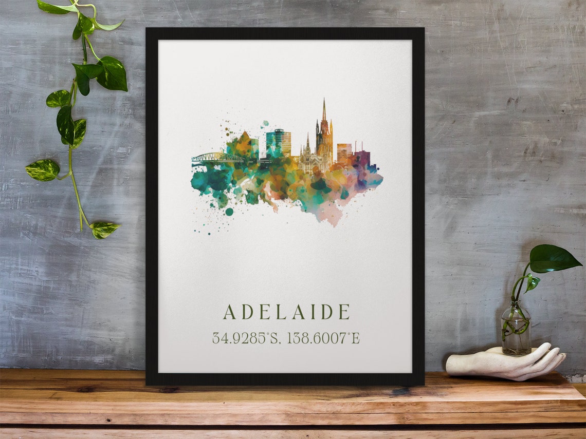 Adelaide Australia Skyline Coordinates Minimalist Watercolor Print - Image 3