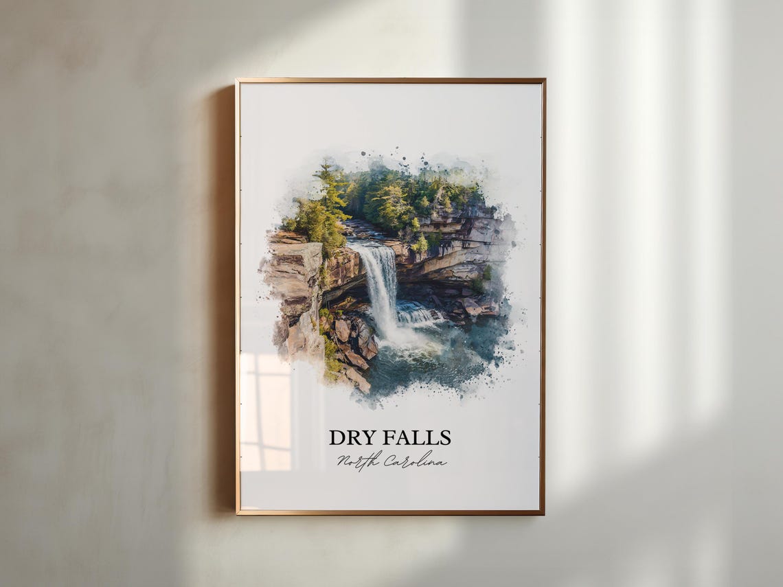 Dry Falls North Carolina Cliff Overhang Cascade Watercolor Poster - Image 5