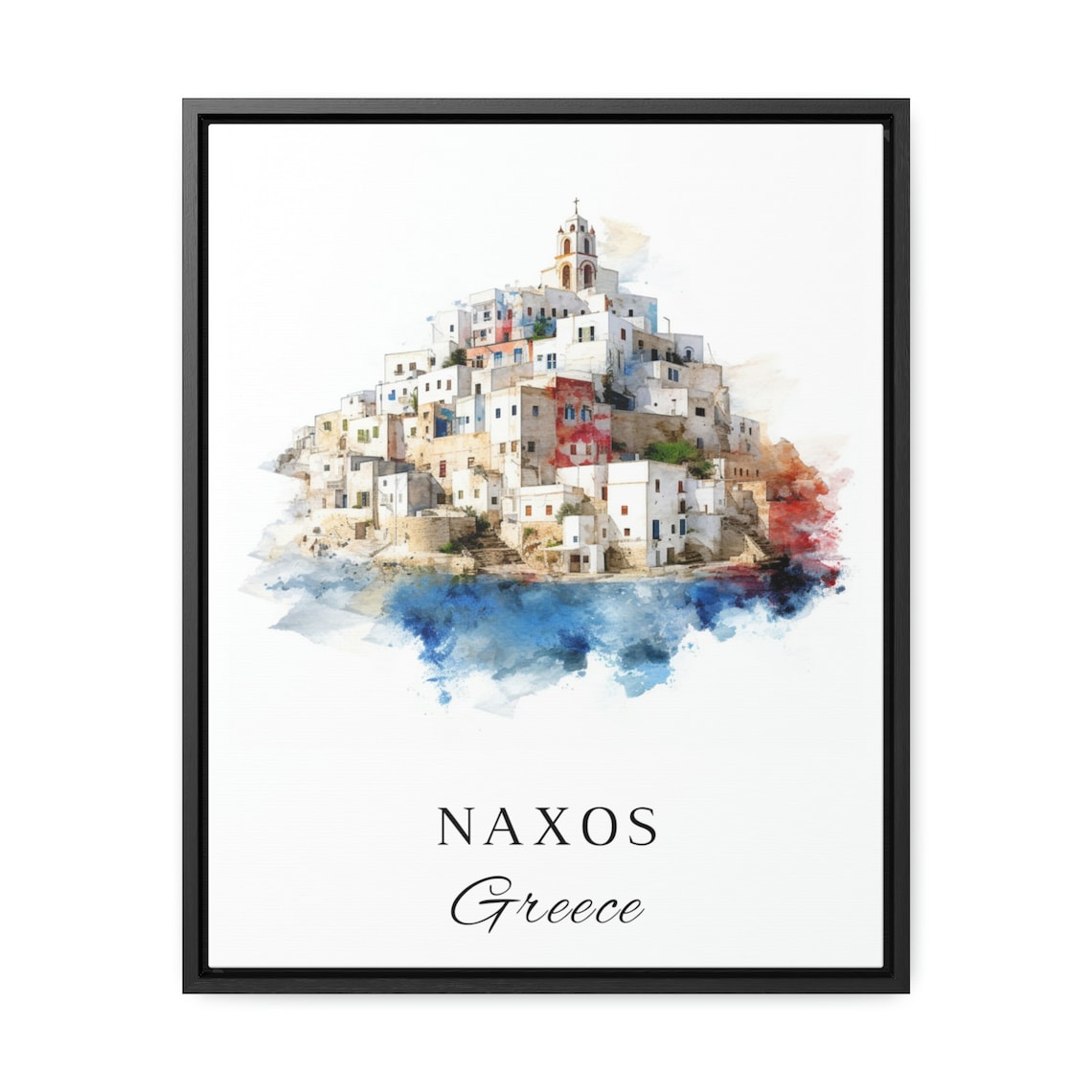 Naxos Greece Island Old Town Watercolor Skyline Travel Art Wall Poster - Image 2