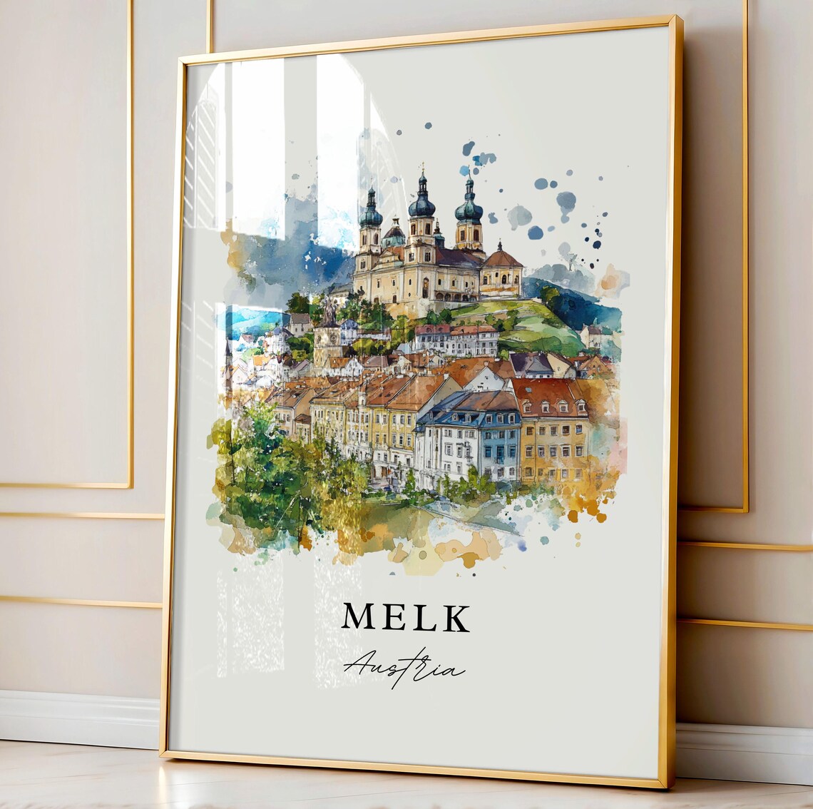 Melk Austria Danube Abbey Town Baroque Watercolor Travel Poster - Image 3