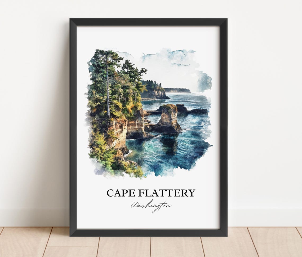 Cape Flattery Washington Rugged Sea Cliffs Coast Watercolor Poster - Image 3