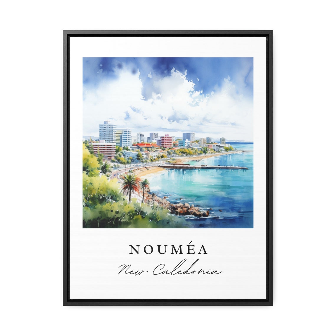 Noumea New Caledonia Coastal City Bay Watercolor Travel Poster - Image 2