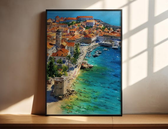 Dubrovnik Watercolor Art Travel Print Croatia Artwork Decor Skyline Wall