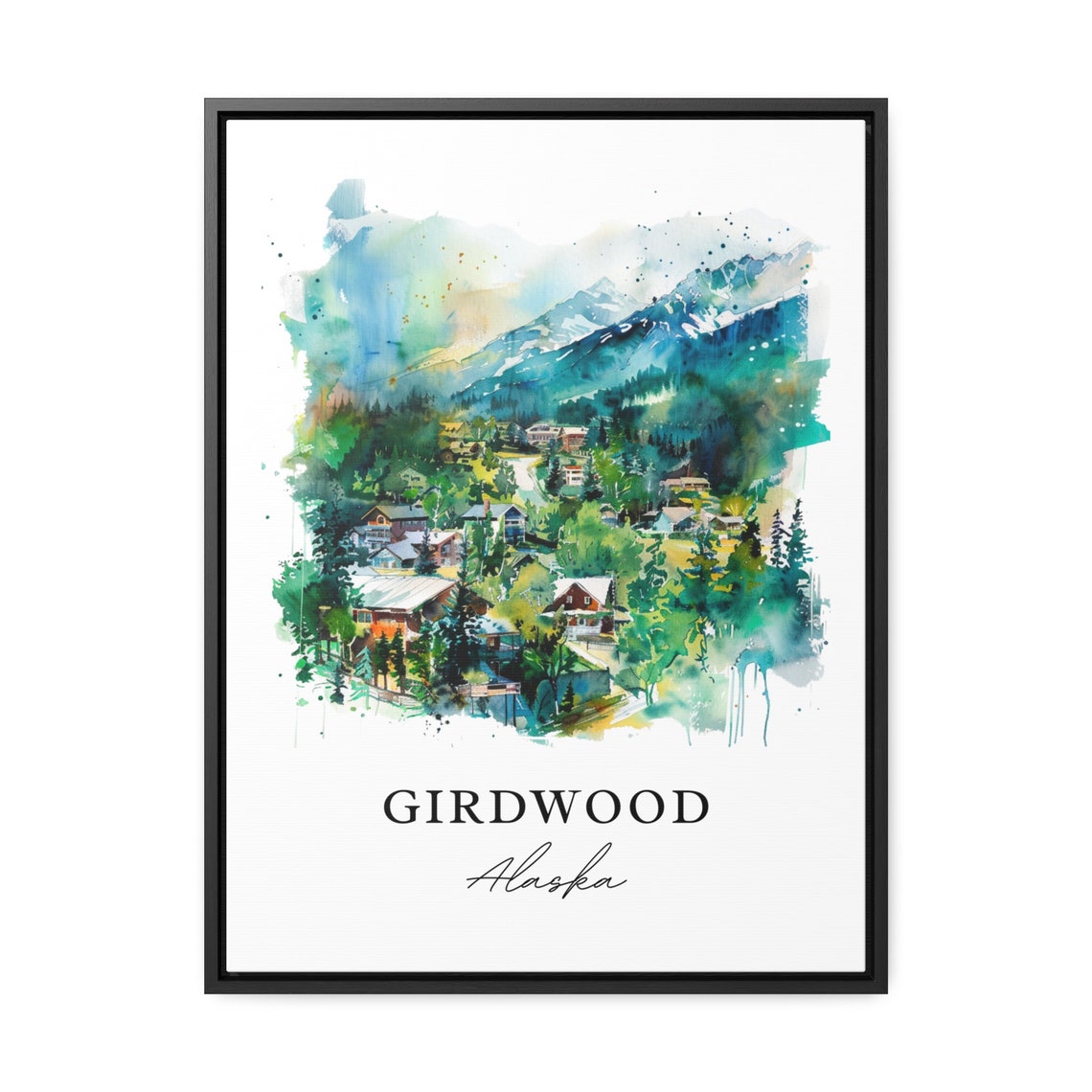 Girdwood Alaska Mountain Village Evergreen Watercolor Poster - Image 3