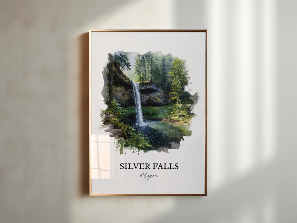 Silver Falls Oregon Marion County Forest Waterfall Watercolor Poster - Image 6