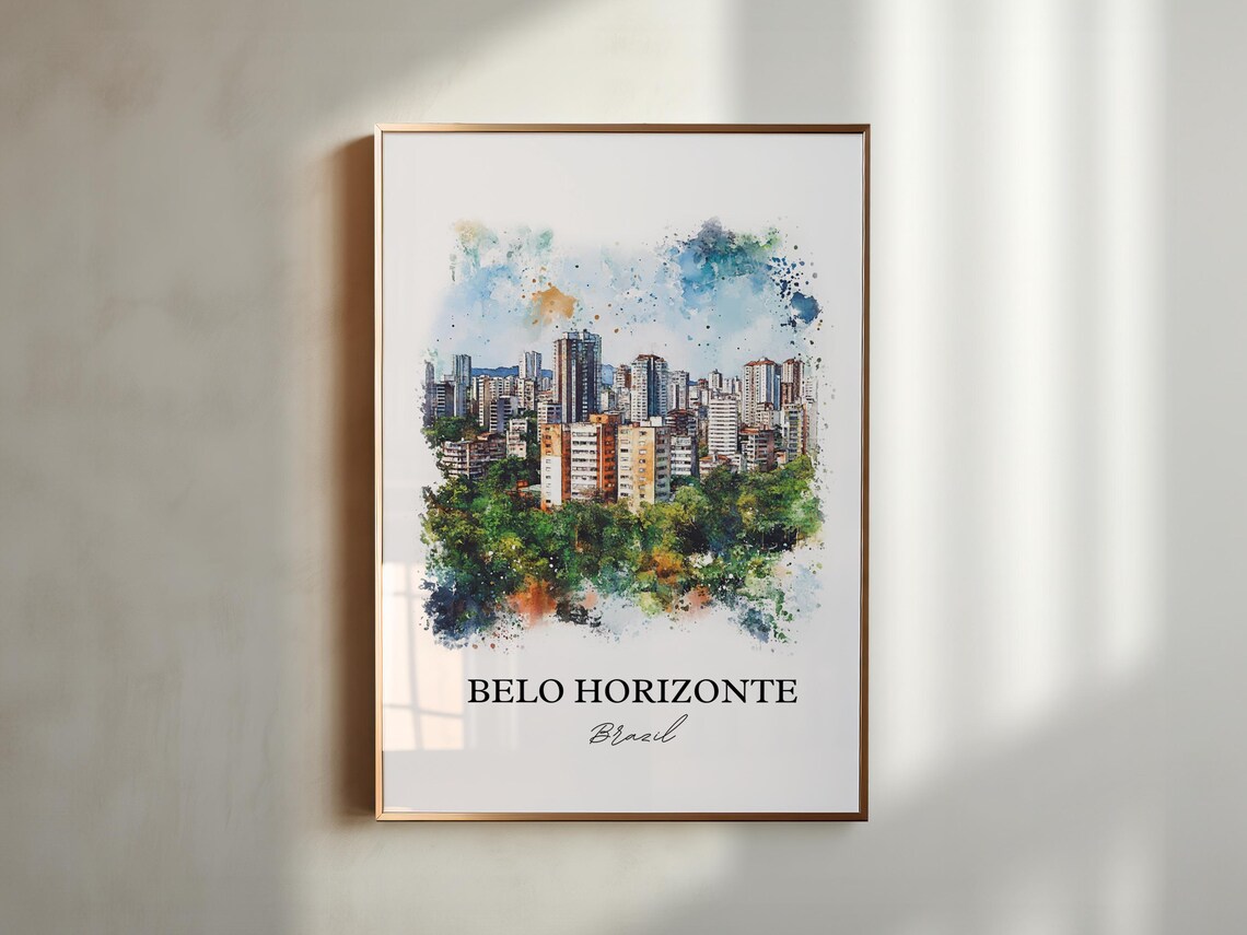 Belo Horizonte Brazil Watercolor City Skyline Green Park Poster - Image 5