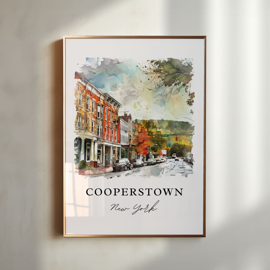Cooperstown New York Historic Main Street Watercolor Travel Poster