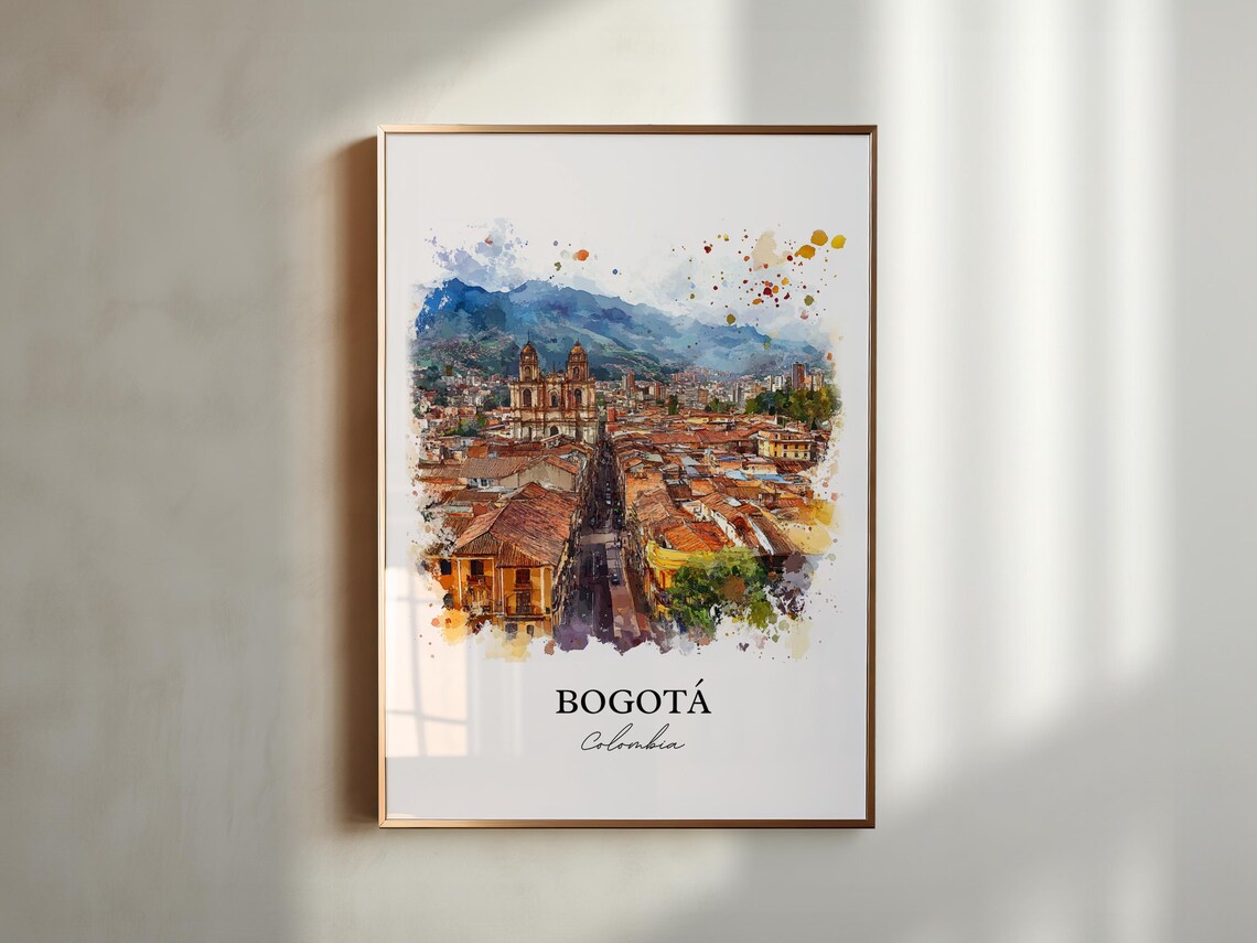 Bogota Colombia Old Town Aerial View Watercolor Travel Poster - Image 4