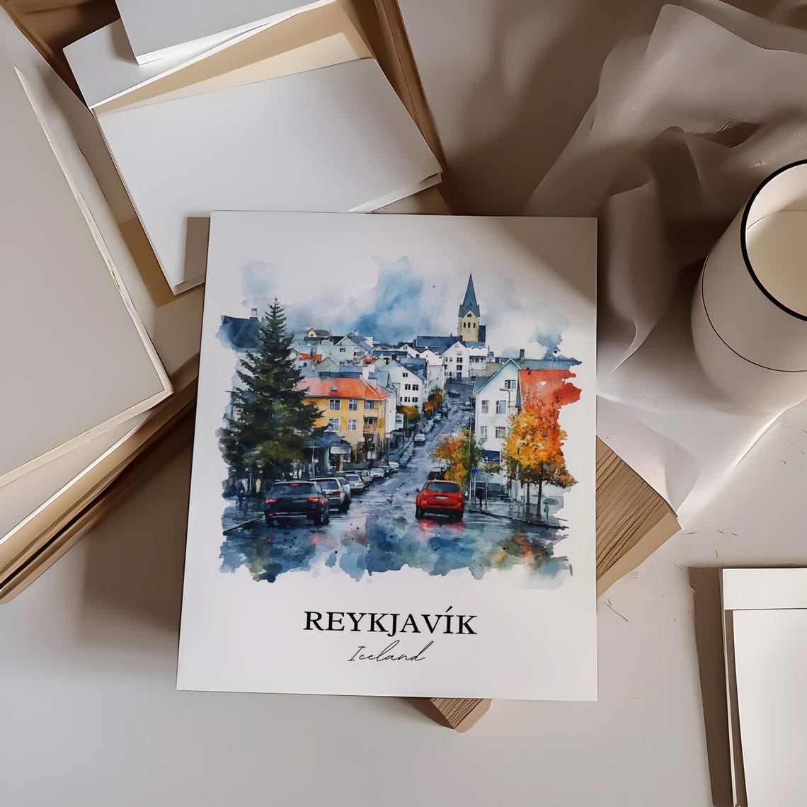 Reykjavik Iceland Watercolor Travel Poster, Art Print - Image 5