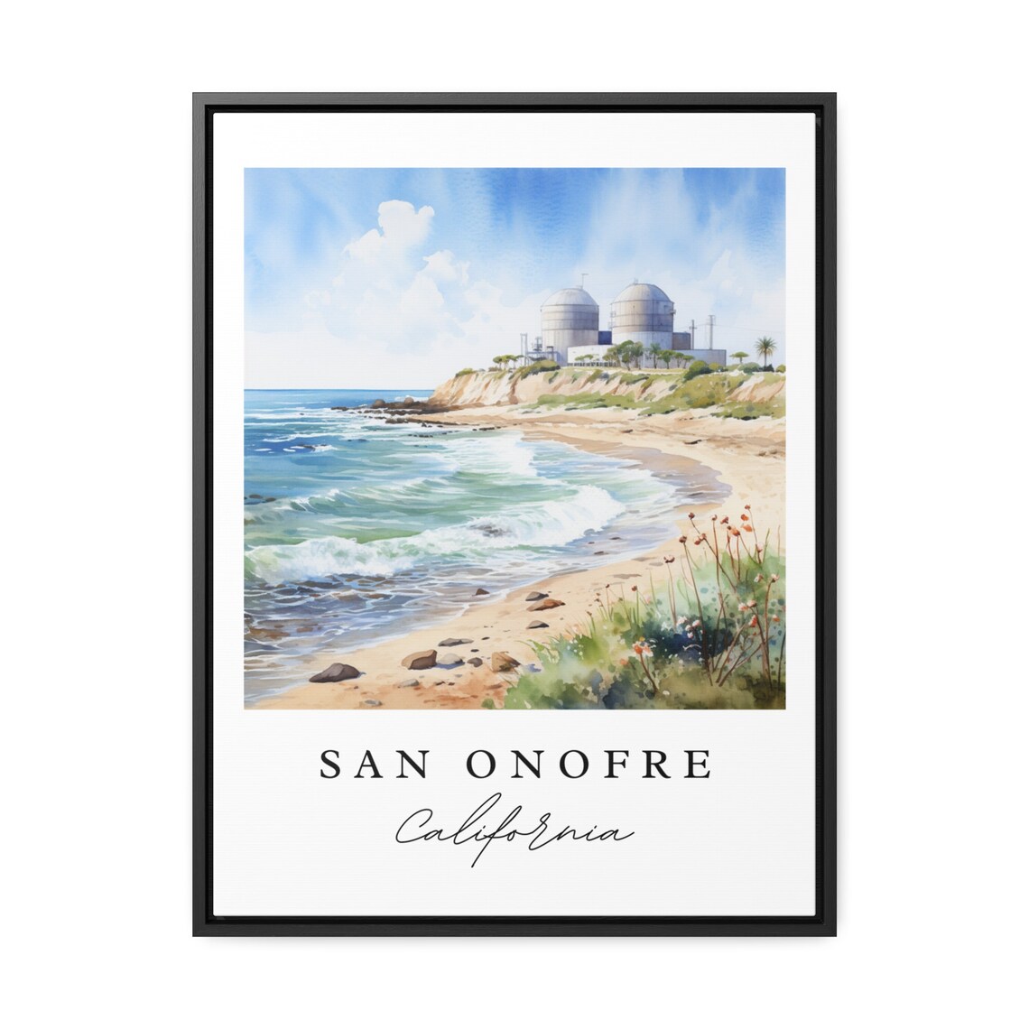 San Onofre California Watercolor Surf Beach Waves Scene Poster - Image 2