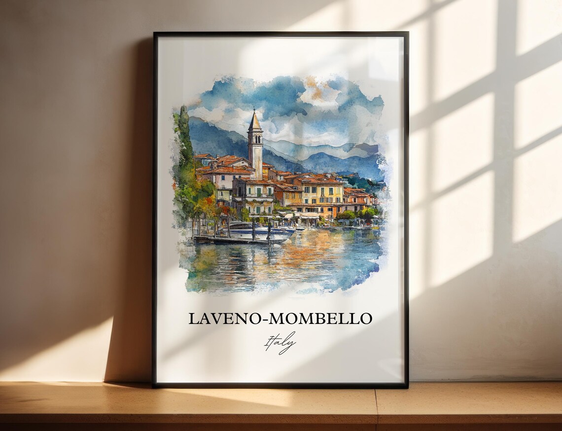 Laveno Mombello Italy Lake Maggiore Watercolor Travel Poster