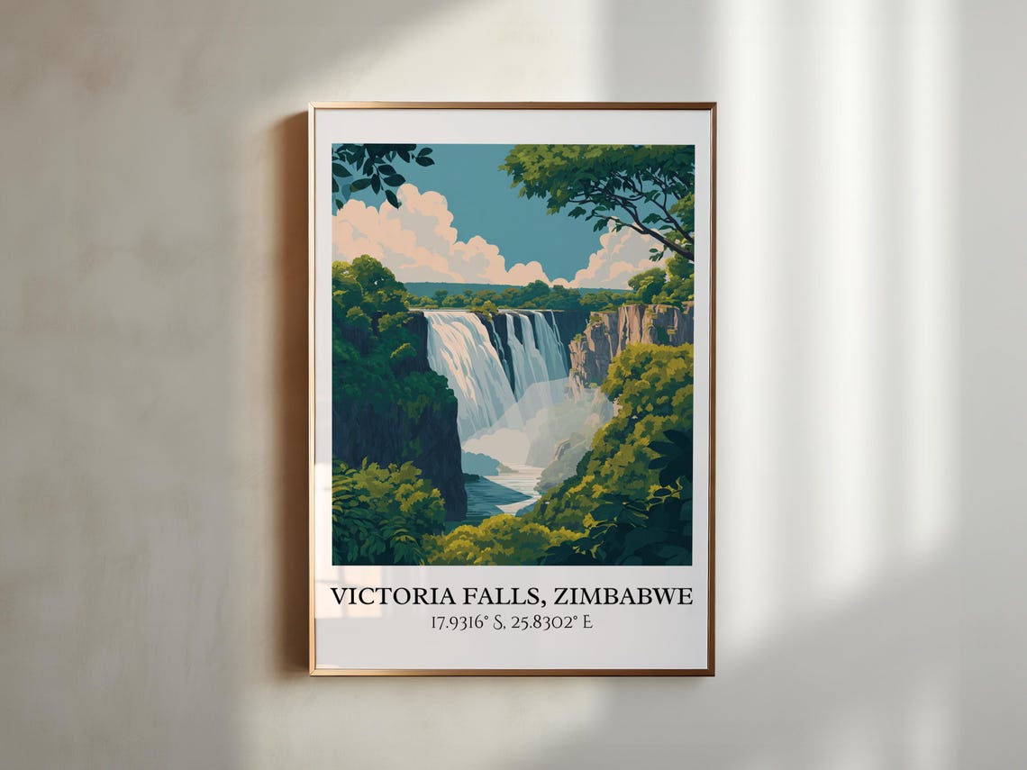 Victoria Falls Art Zimbabwe Retro Travel Decor Gift Prints Housewarming - Image 3