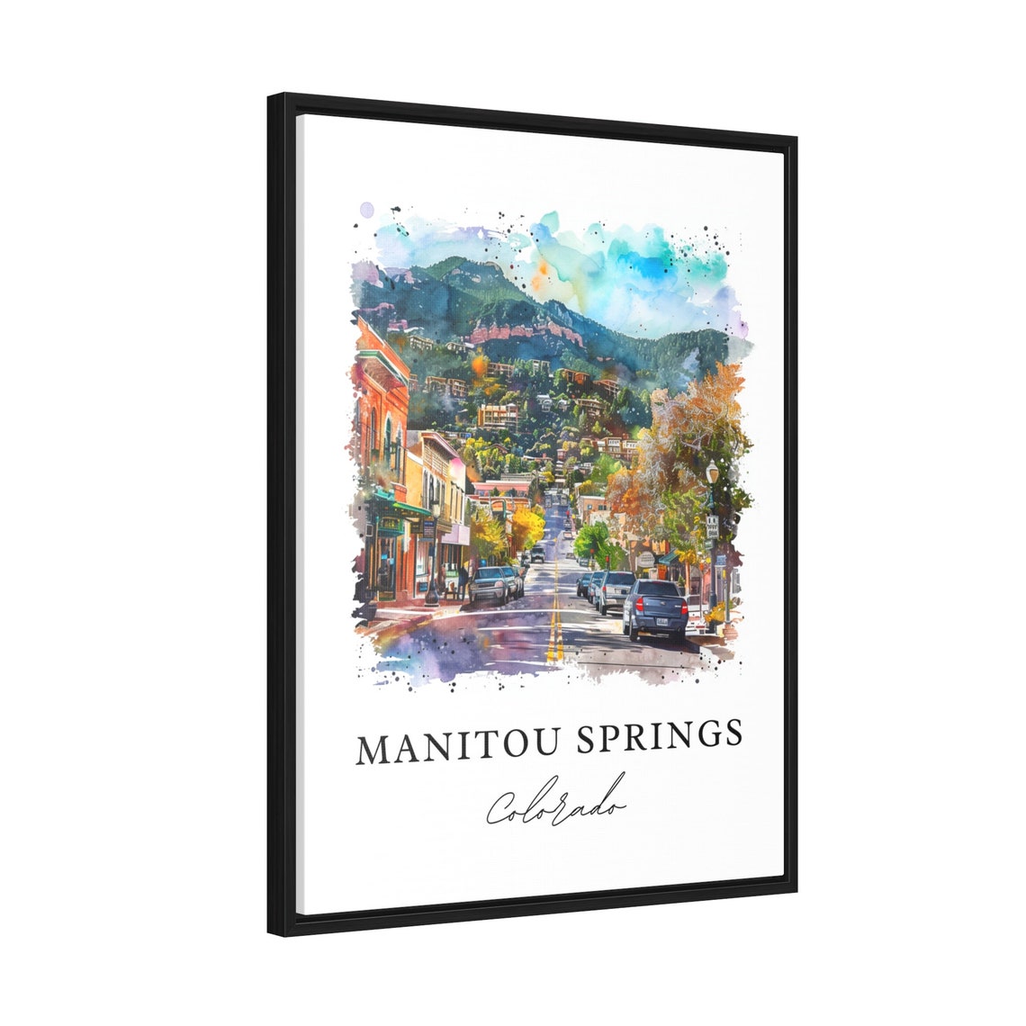 Manitou Springs Colorado Mountain Town Street Watercolor Poster - Image 2