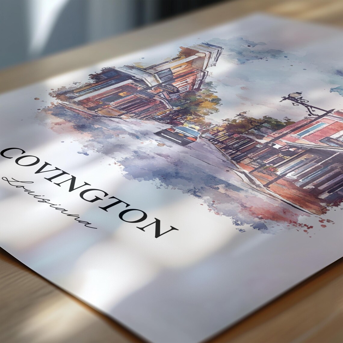 Covington Louisiana Old Town Main Street Watercolor Travel Poster - Image 6