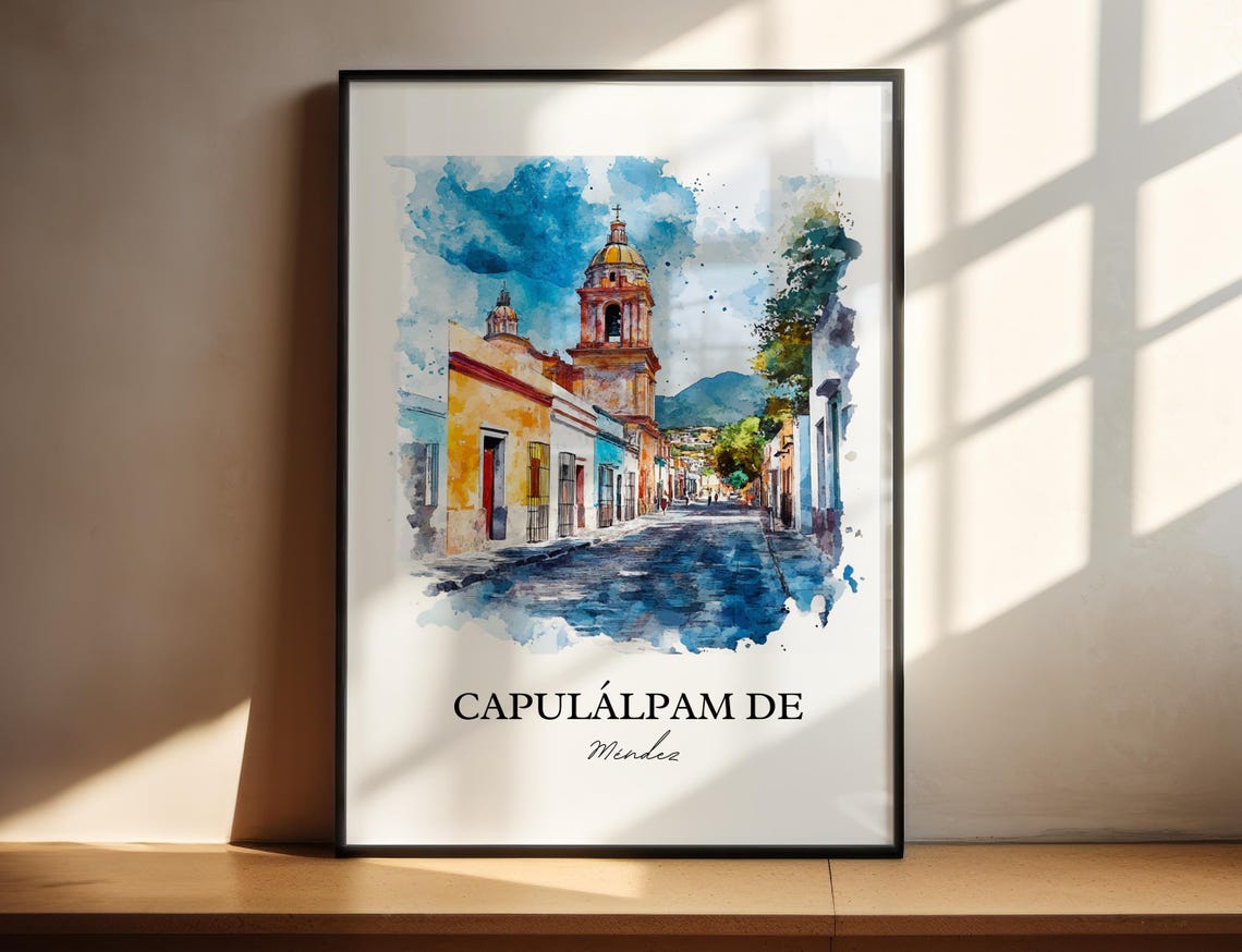Capulalpam de Mendez Oaxaca Cobblestone Street Watercolor Poster