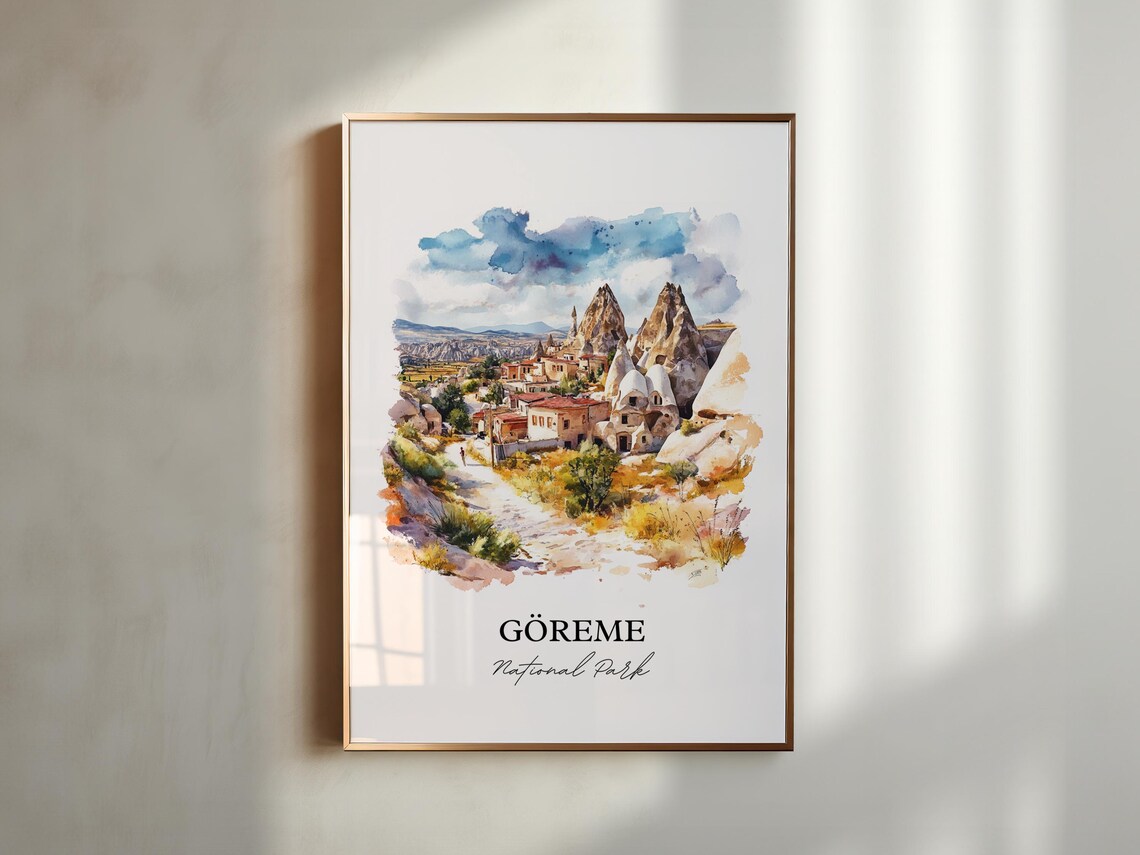 Goreme Cappadocia Turkey Fairy Chimneys Watercolor Travel Poster - Image 4