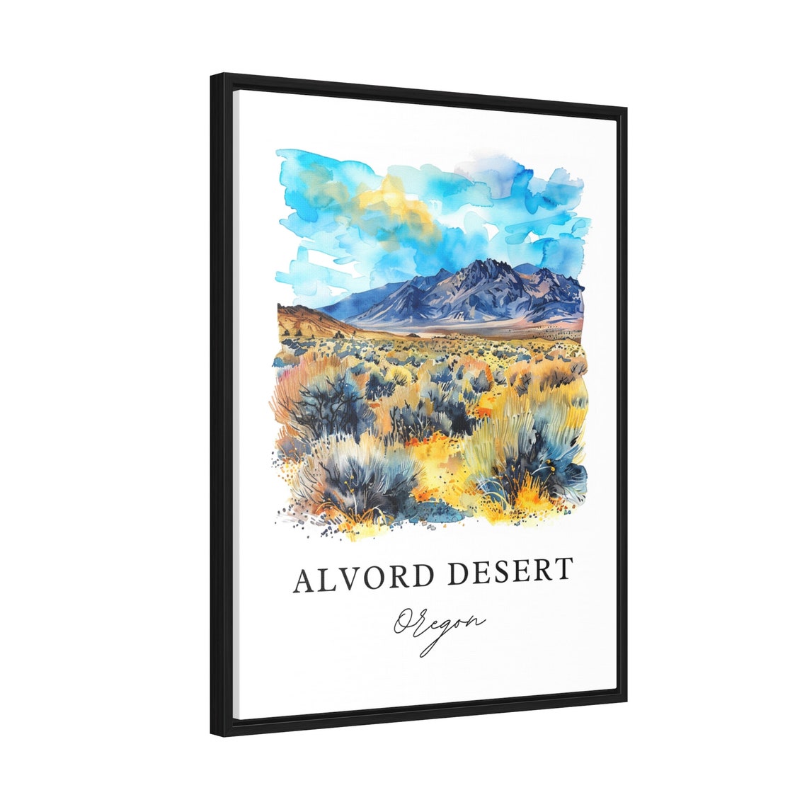 Alvord Desert Oregon Watercolor Sagebrush Plain Mountain Travel Poster - Image 3