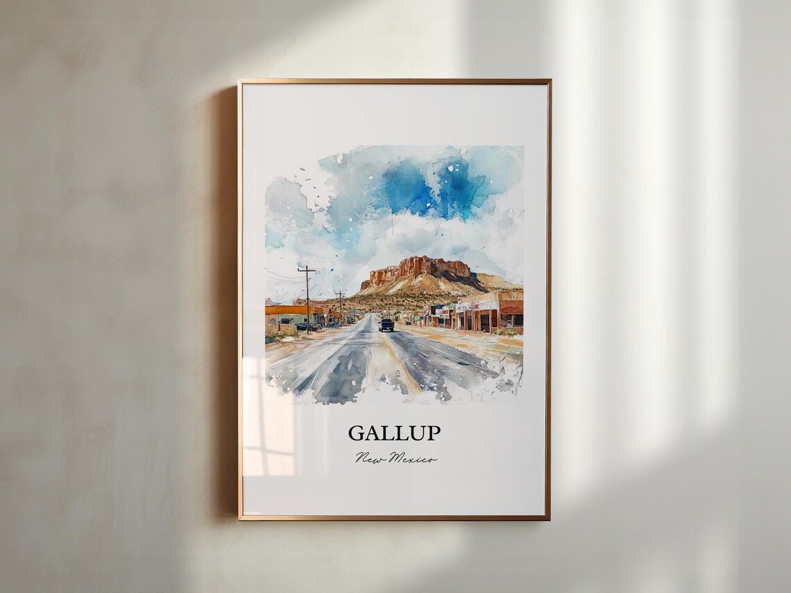 Gallup New Mexico Watercolor Route 66 Desert Town Street Poster - Image 5