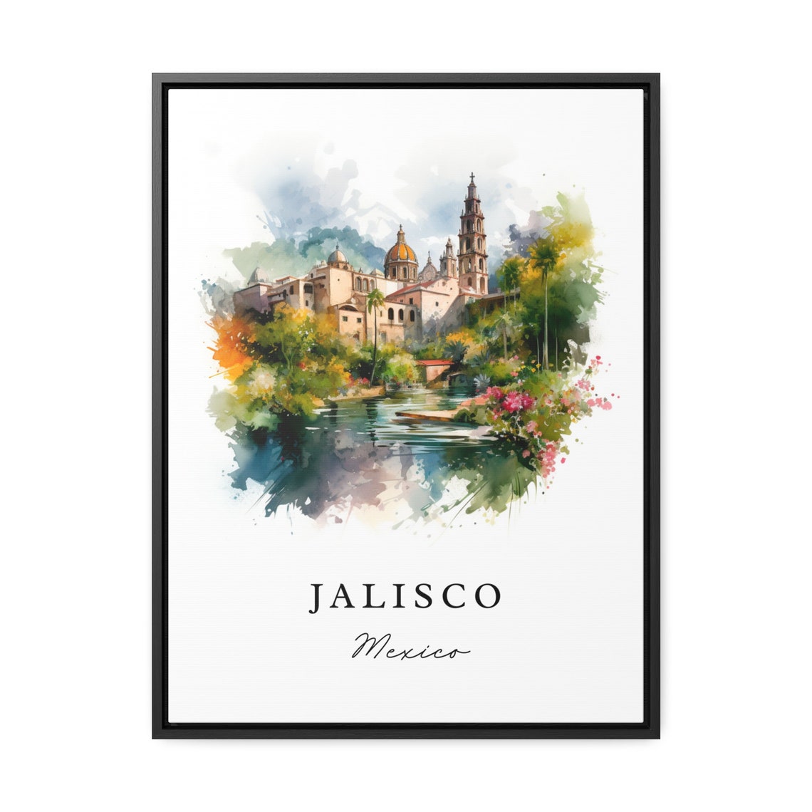 Jalisco Mexico Watercolor Colonial Cathedral Lakeside Poster - Image 3
