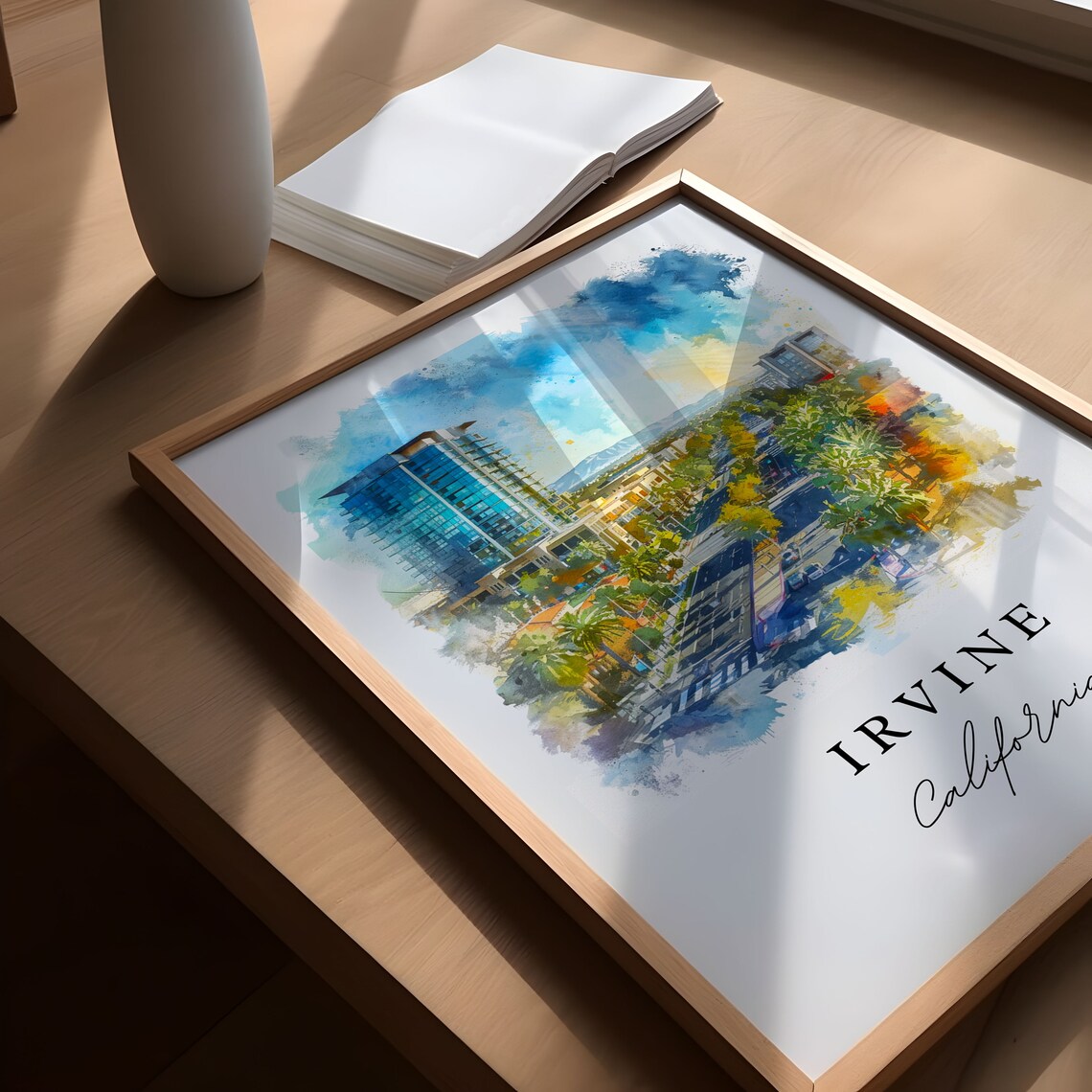 Irvine California City Boulevard Modern Skyline Watercolor Poster - Image 4
