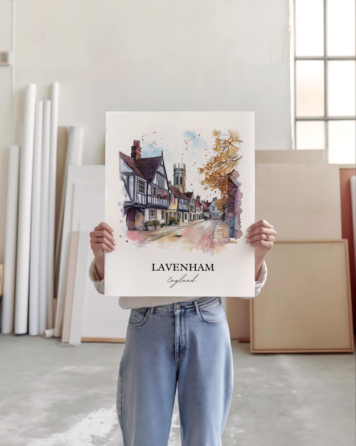 Lavenham England Tudor Half Timbered Street Watercolor Poster - Image 4