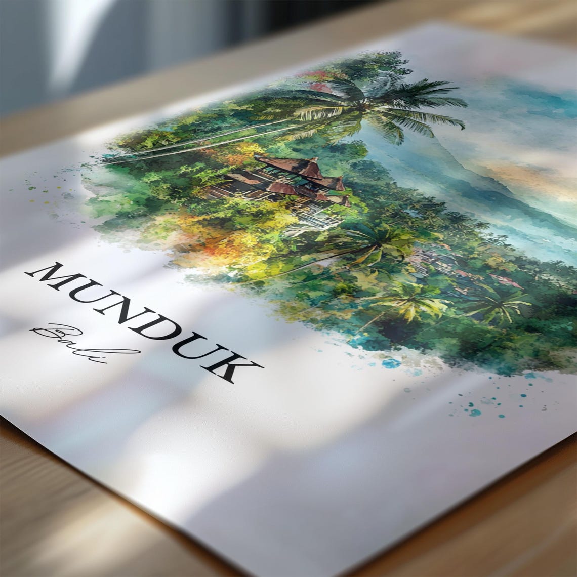 Munduk Bali Watercolor Mountain Temple Misty Jungle Art Poster - Image 7