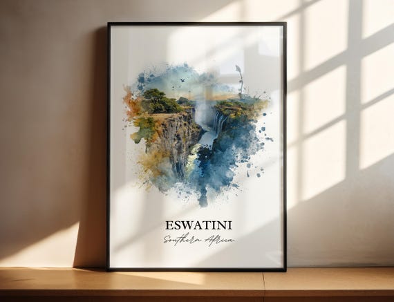 Eswatini Wall Art Print South Africa Watercolor Gift Travel Poster Housewarming