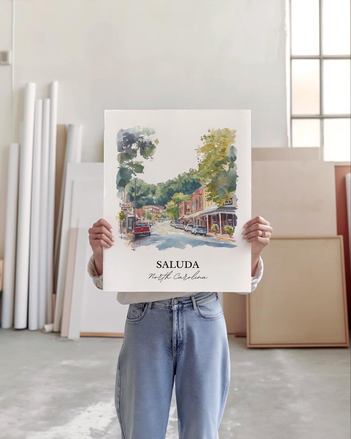 Saluda North Carolina Mountain Street Watercolor Travel Gift Poster - Image 3