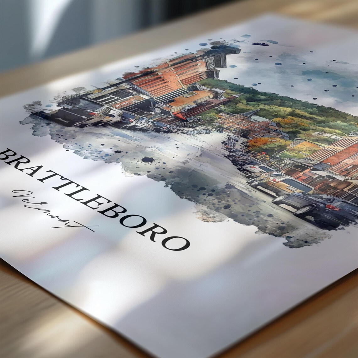 Brattleboro Vermont Historic Downtown Street Watercolor Travel Poster - Image 6