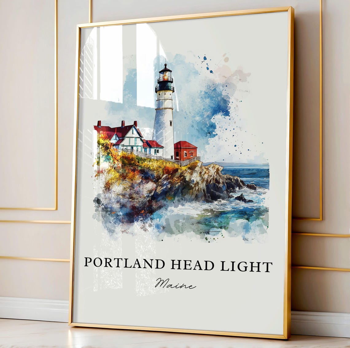 Portland Head Light Maine Lighthouse Coastal Watercolor Poster - Image 4