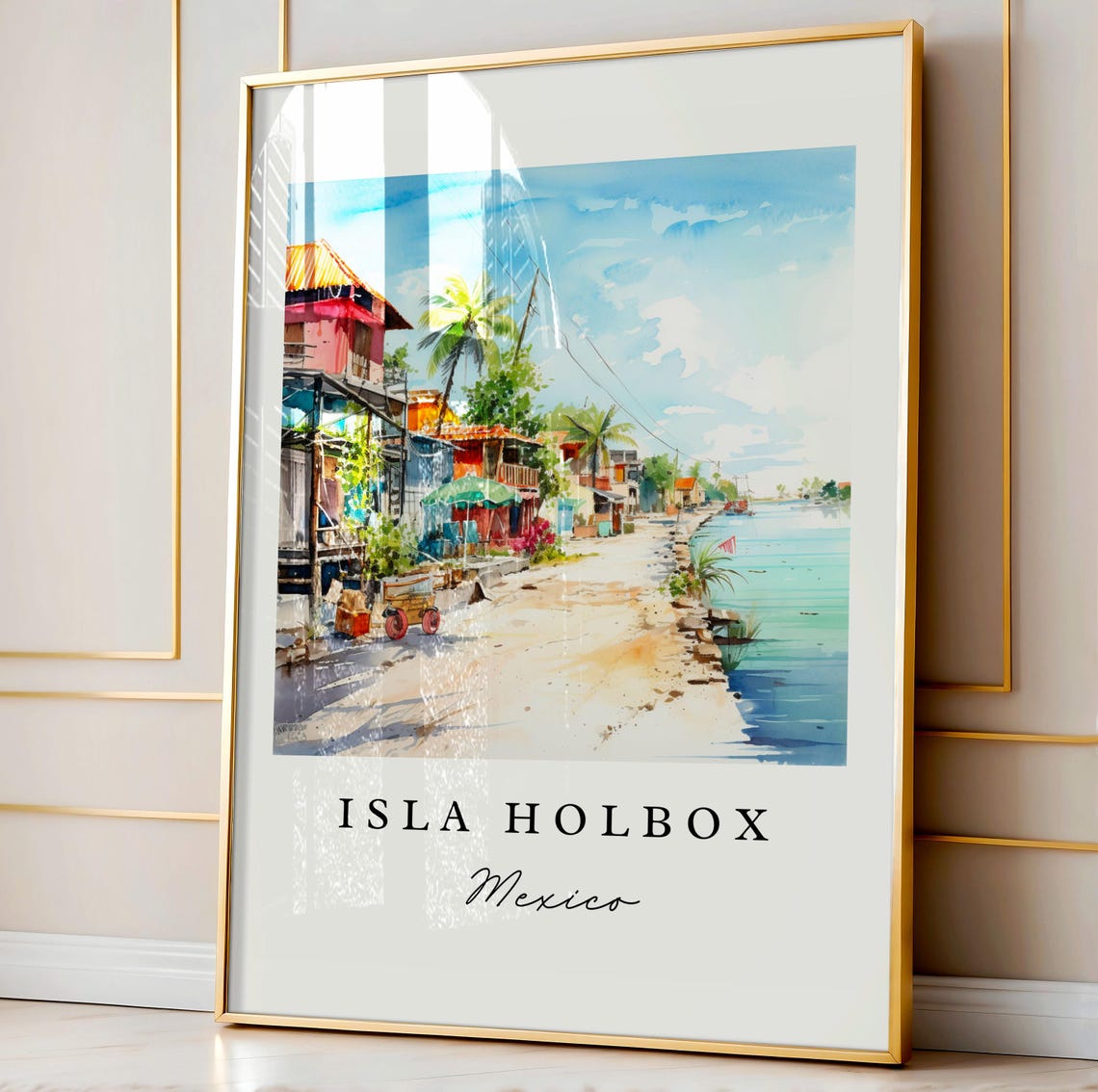Isla Holbox Traditional Travel Art Mexico Poster Print Wedding Gift Birthday Present Custom Text Perfect - Image 3