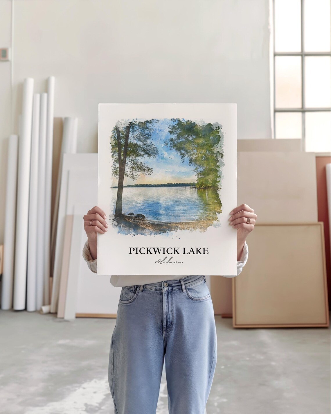 Pickwick Lake Alabama Tree Framed Bay Watercolor Travel Poster - Image 3