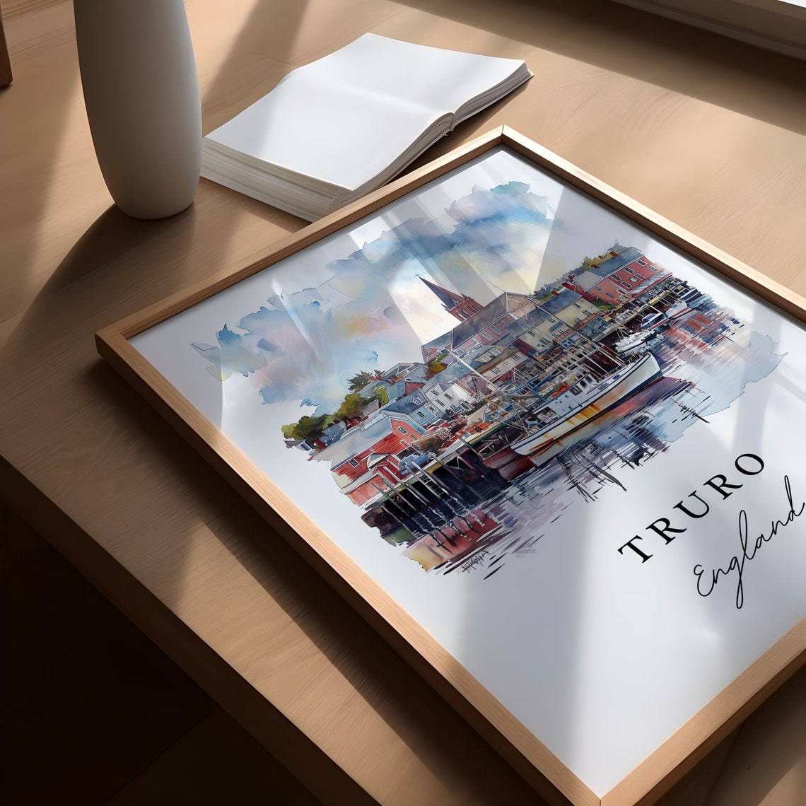 Truro England Historic Harbor Boats Watercolor Coastal Travel Poster - Image 5